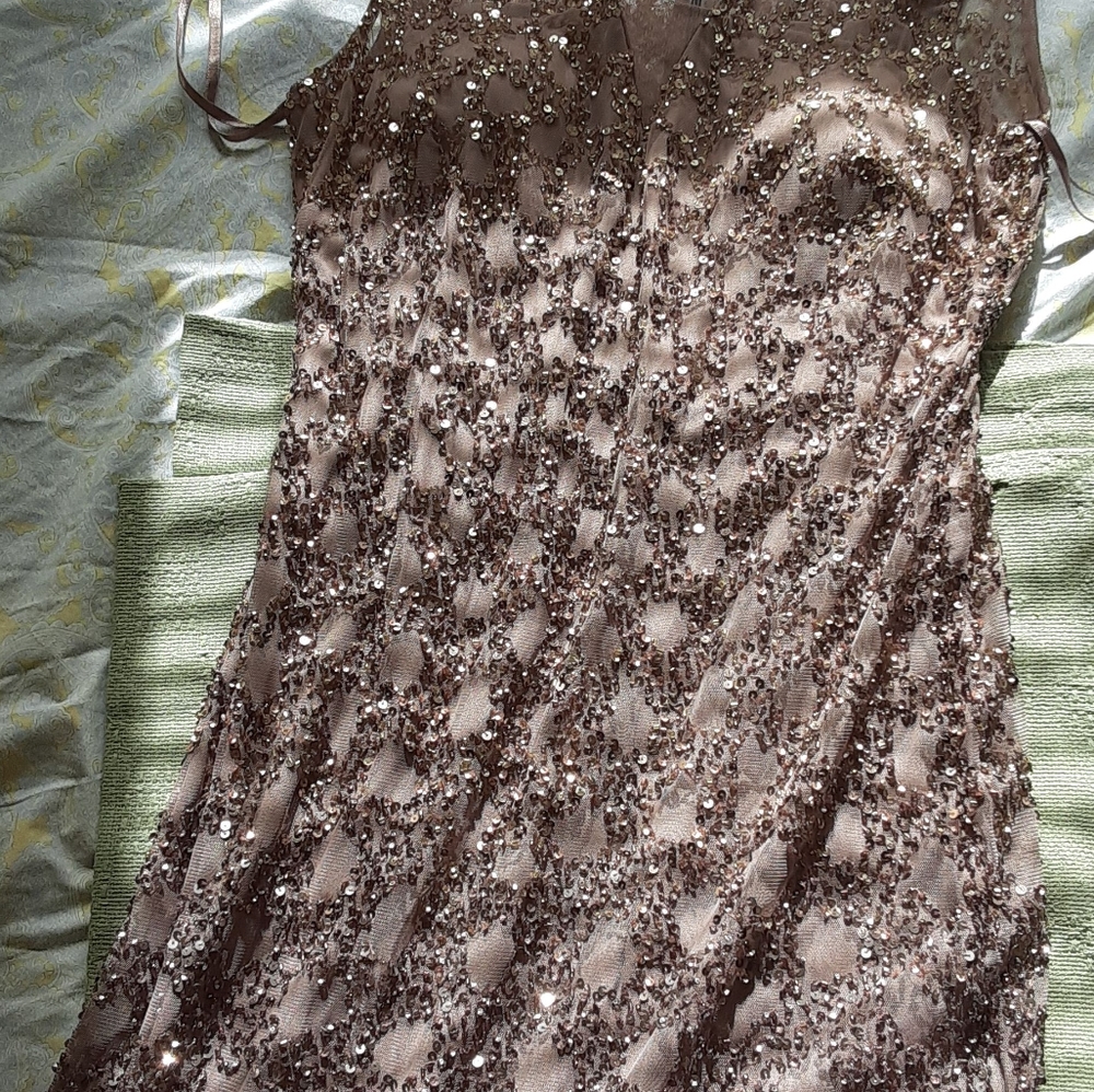 A beautiful long prom dress.